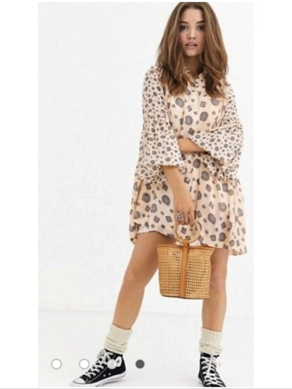 Free People Turn Turn Mini Dress Tea Beige Cream Combo Medium Boho Floral